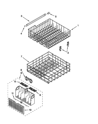 Upper and lower rack and track parts