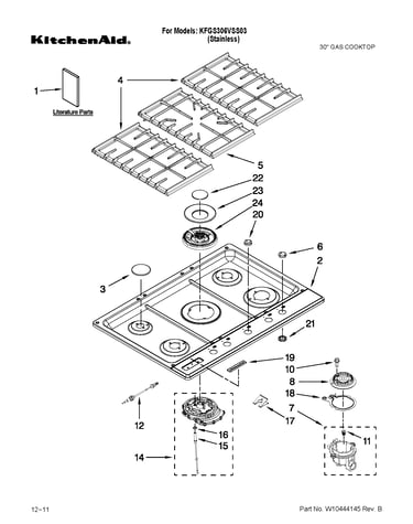 Cooktop, burner and grate parts