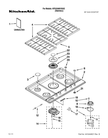 Cooktop, burner and grate parts