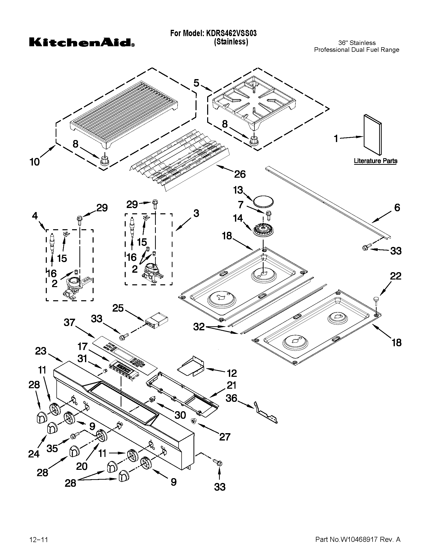 Cooktop, burner and grate parts