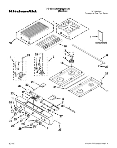 Cooktop, burner and grate parts