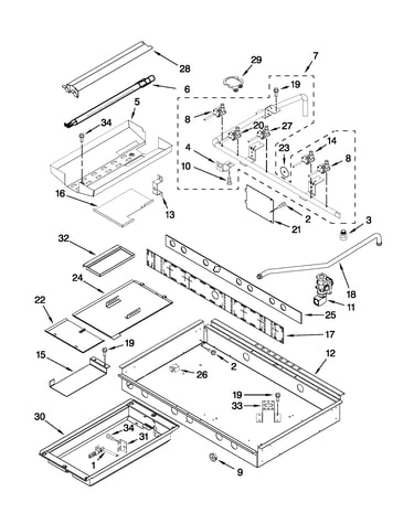 Burner box, gas valves, and switches