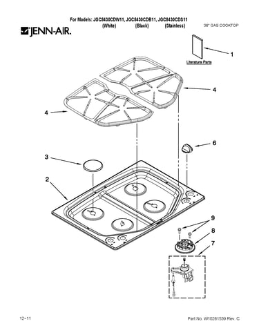 Cooktop, burner and grate parts