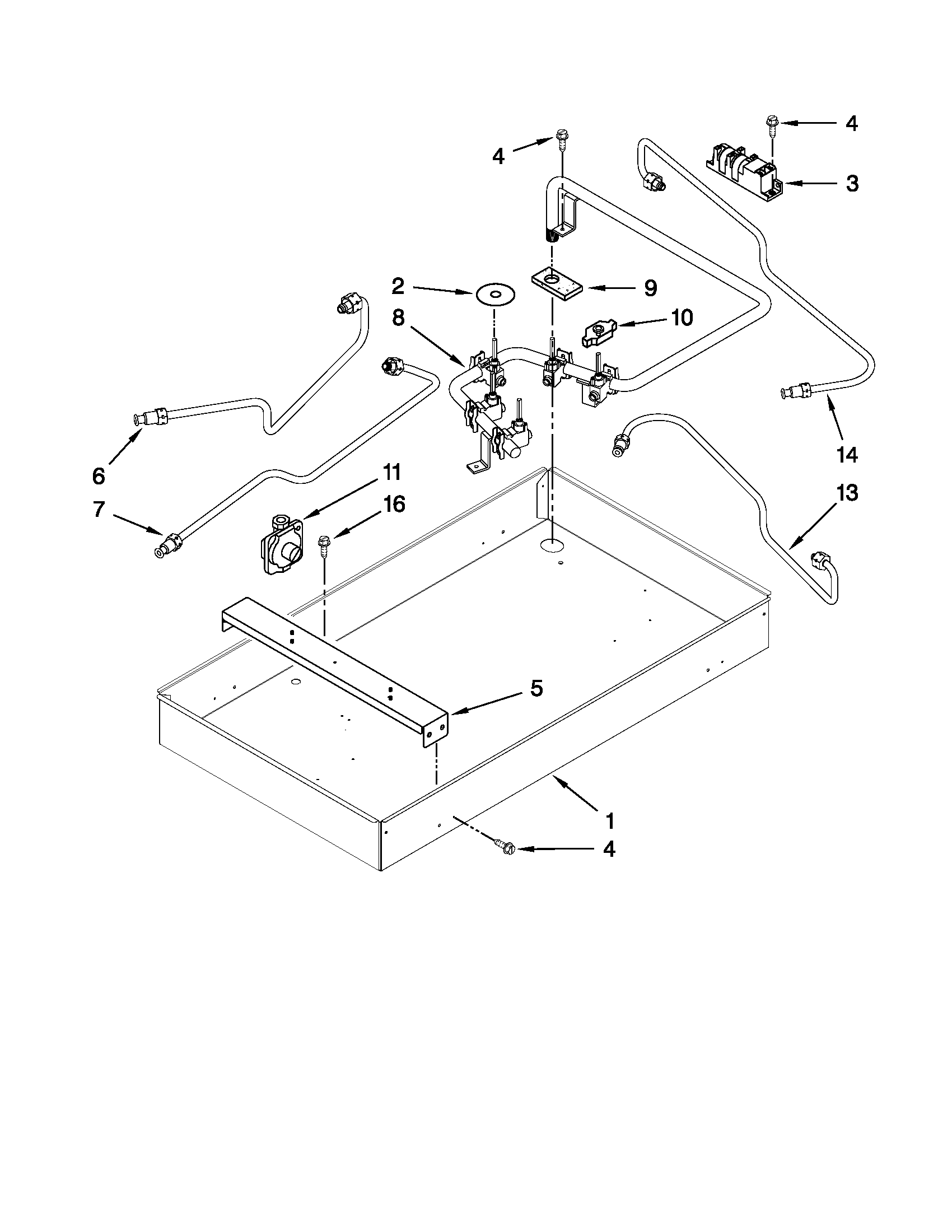 Burner box, gas valves, and switches