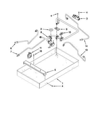 Burner box, gas valves, and switches