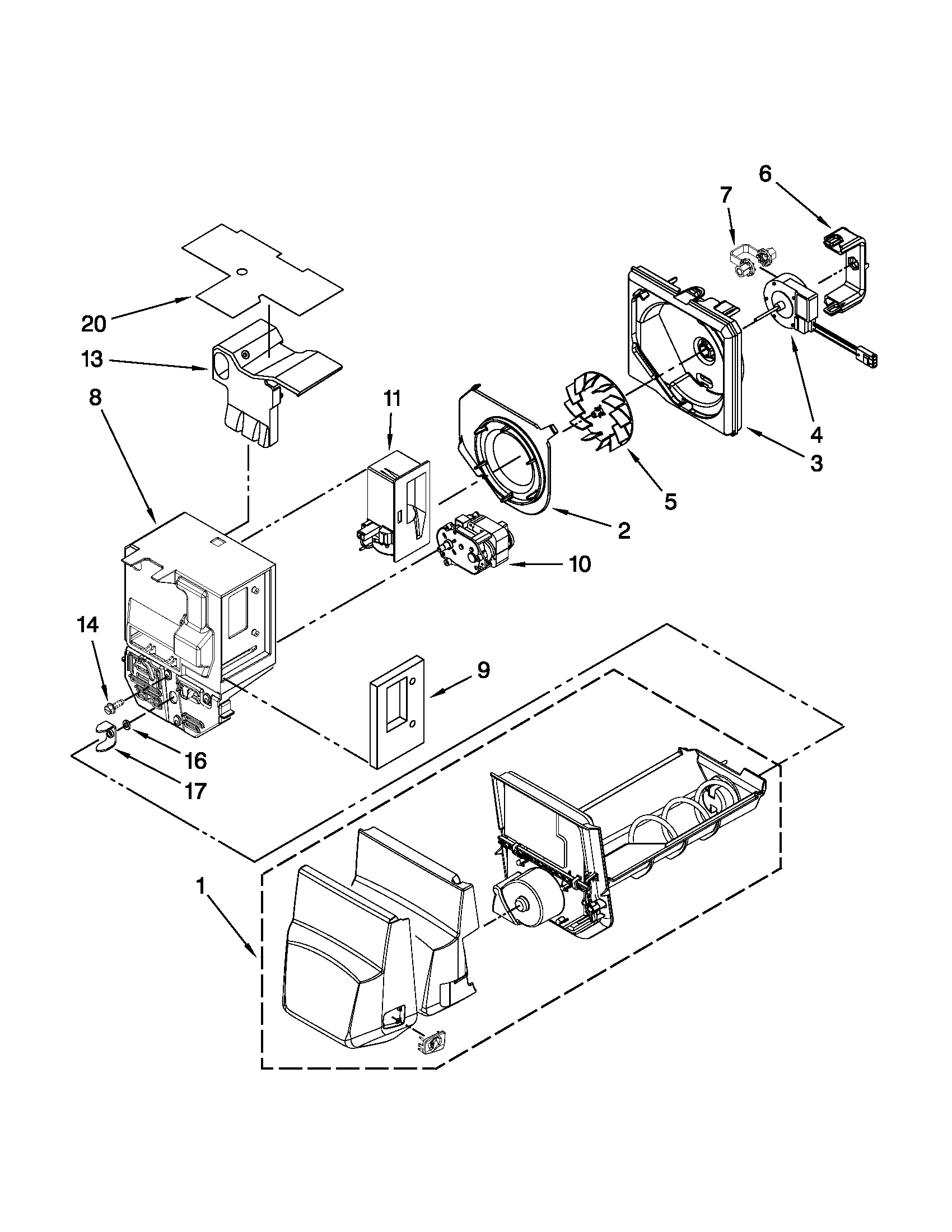 MOTOR AND ICE CONTAINER PARTS