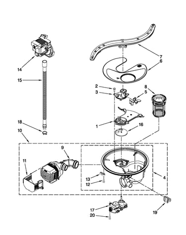 Pump, washarm and motor parts
