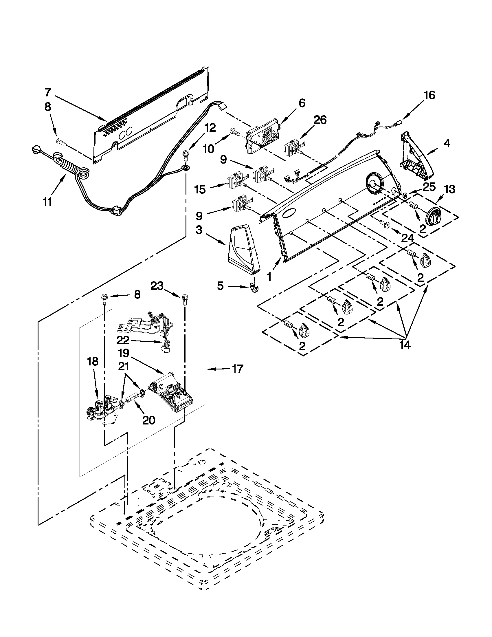 Controls and water inlet parts