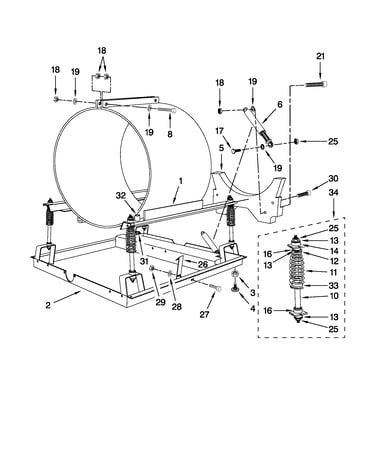 Frame and tub support parts
