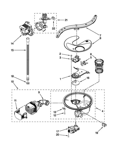 Pump, washarm and motor parts