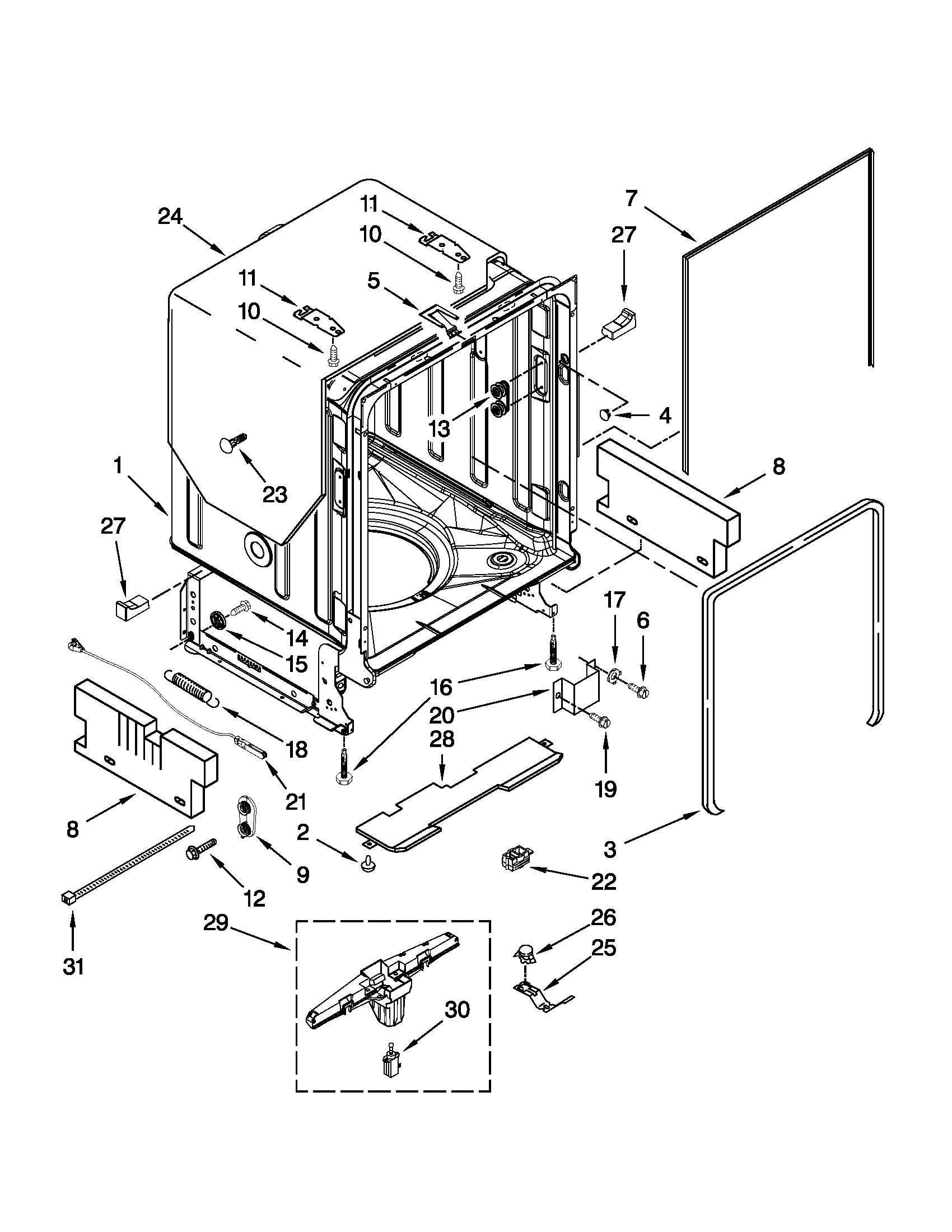 Tub and frame parts
