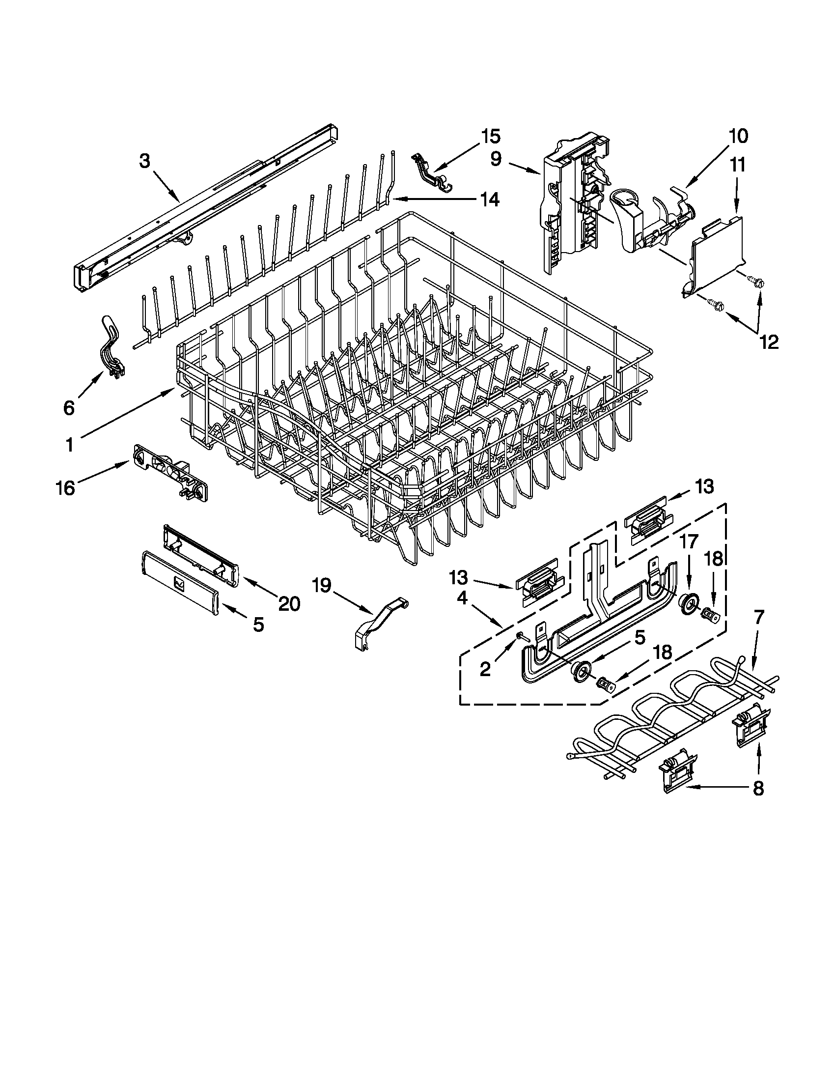 Upper rack and track parts