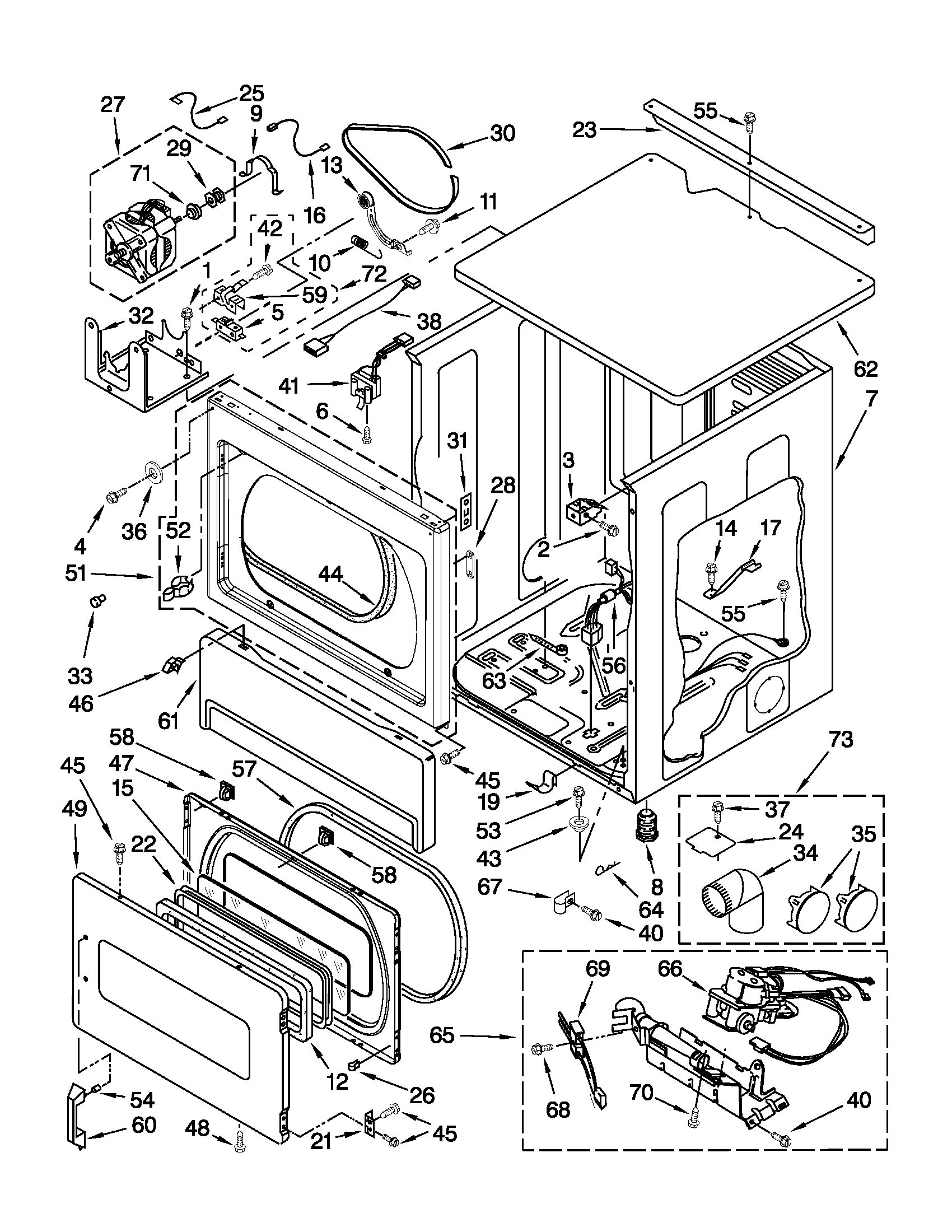 Upper cabinet and front panel parts