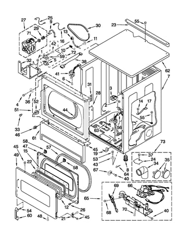 Upper cabinet and front panel parts