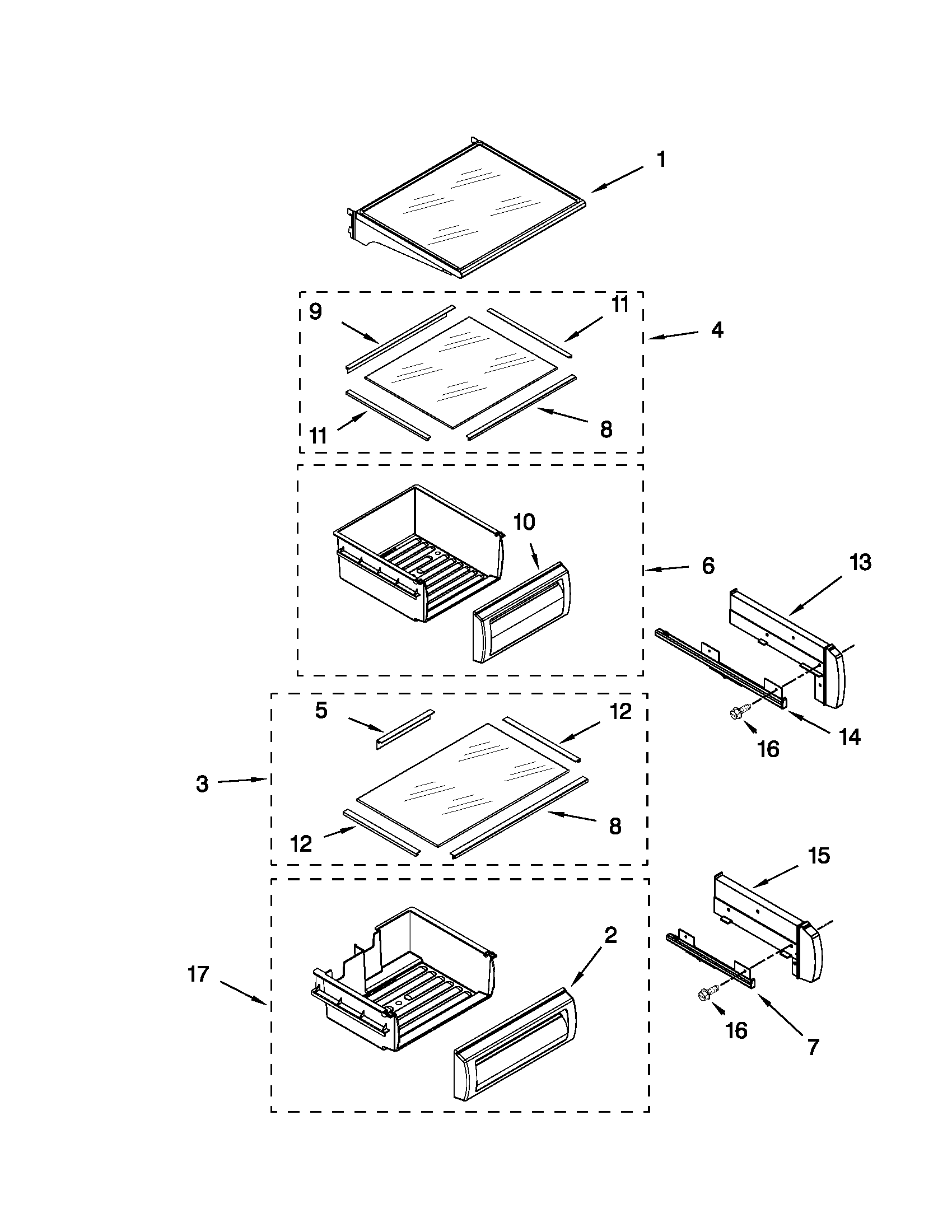 Refrigerator shelf parts
