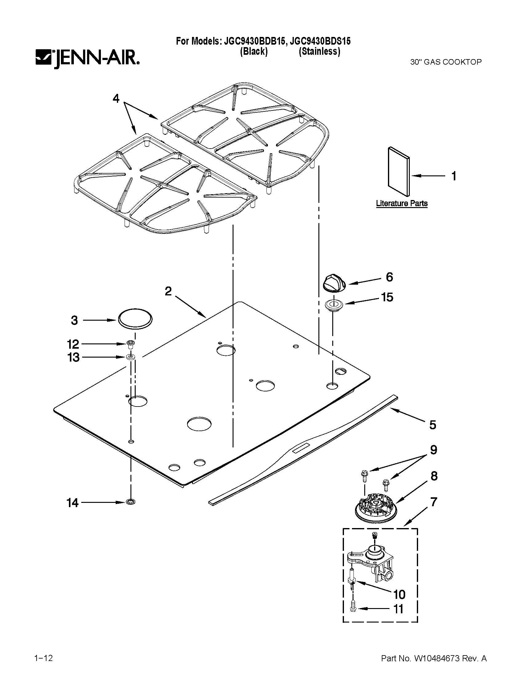 Cooktop, burner and grate parts