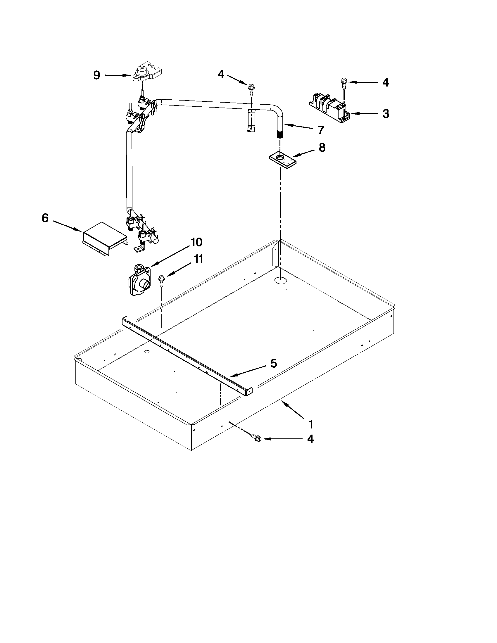 BURNER BOX, GAS VALVES, AND SWITCHES