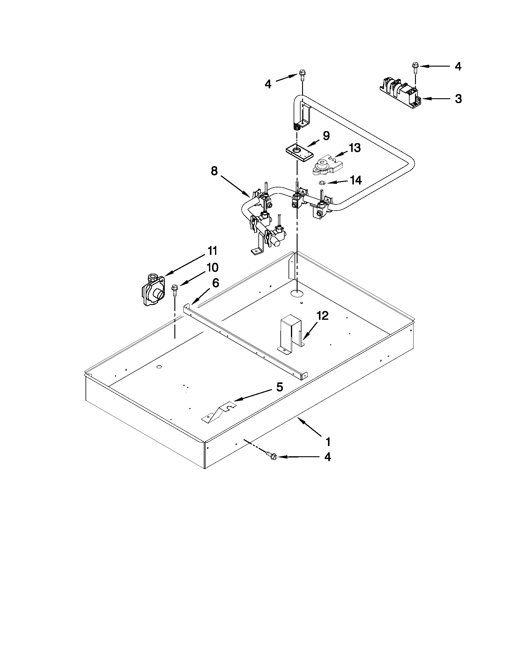 BURNER BOX, GAS VALVES, AND SWITCHES