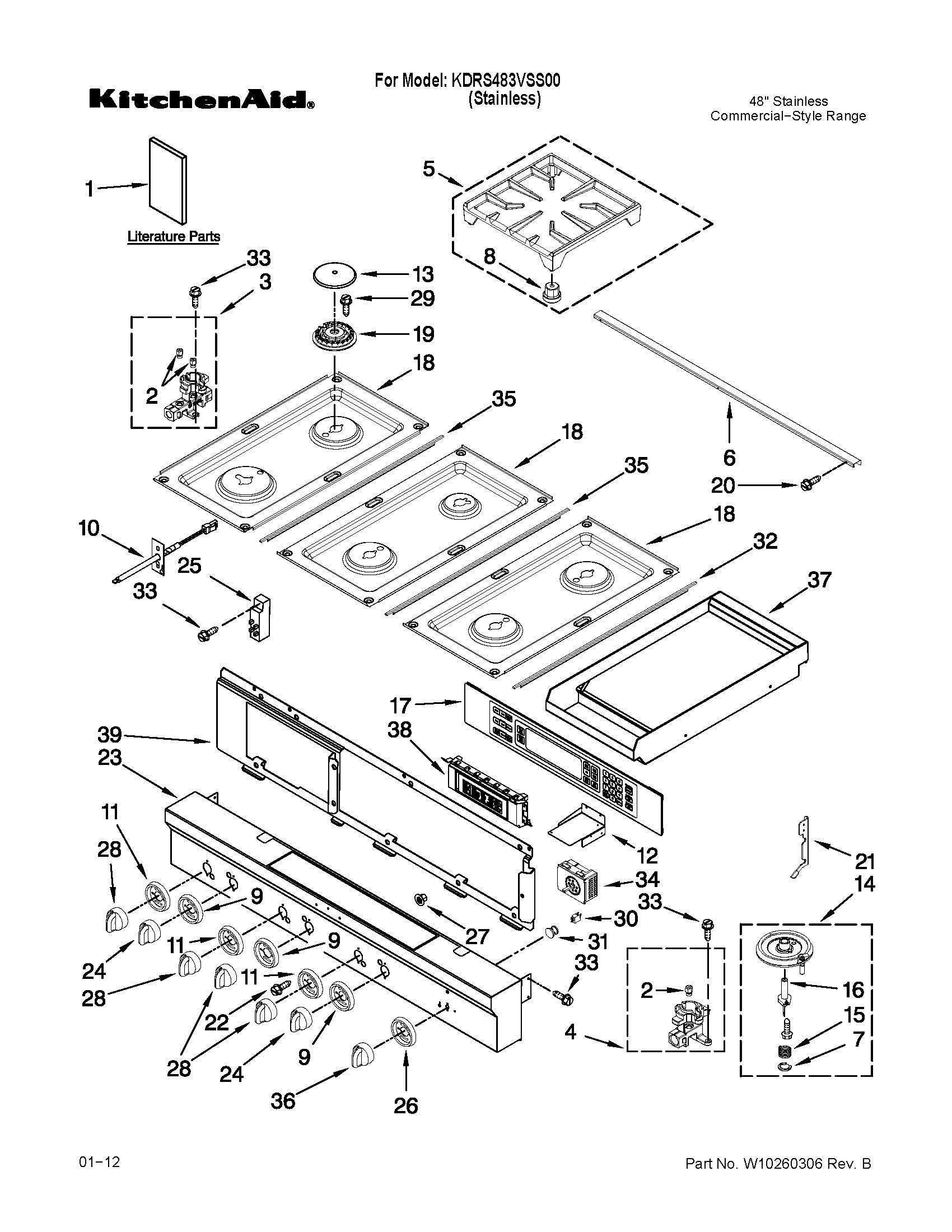 Cooktop, burner and grate parts