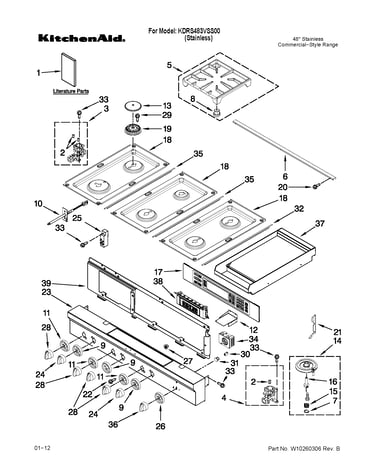 Cooktop, burner and grate parts