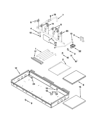 Burner box, gas valves, and switches