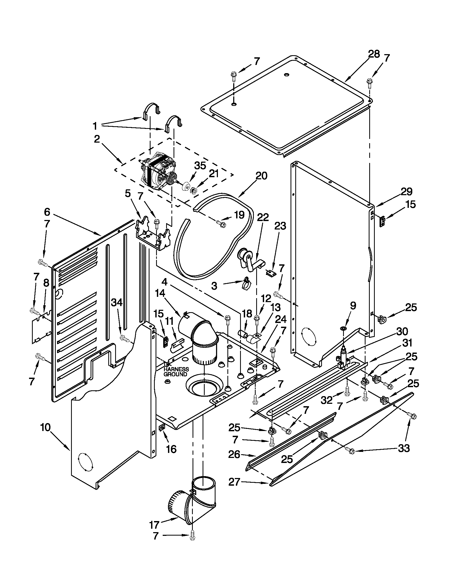 Dryer cabinet and motor parts