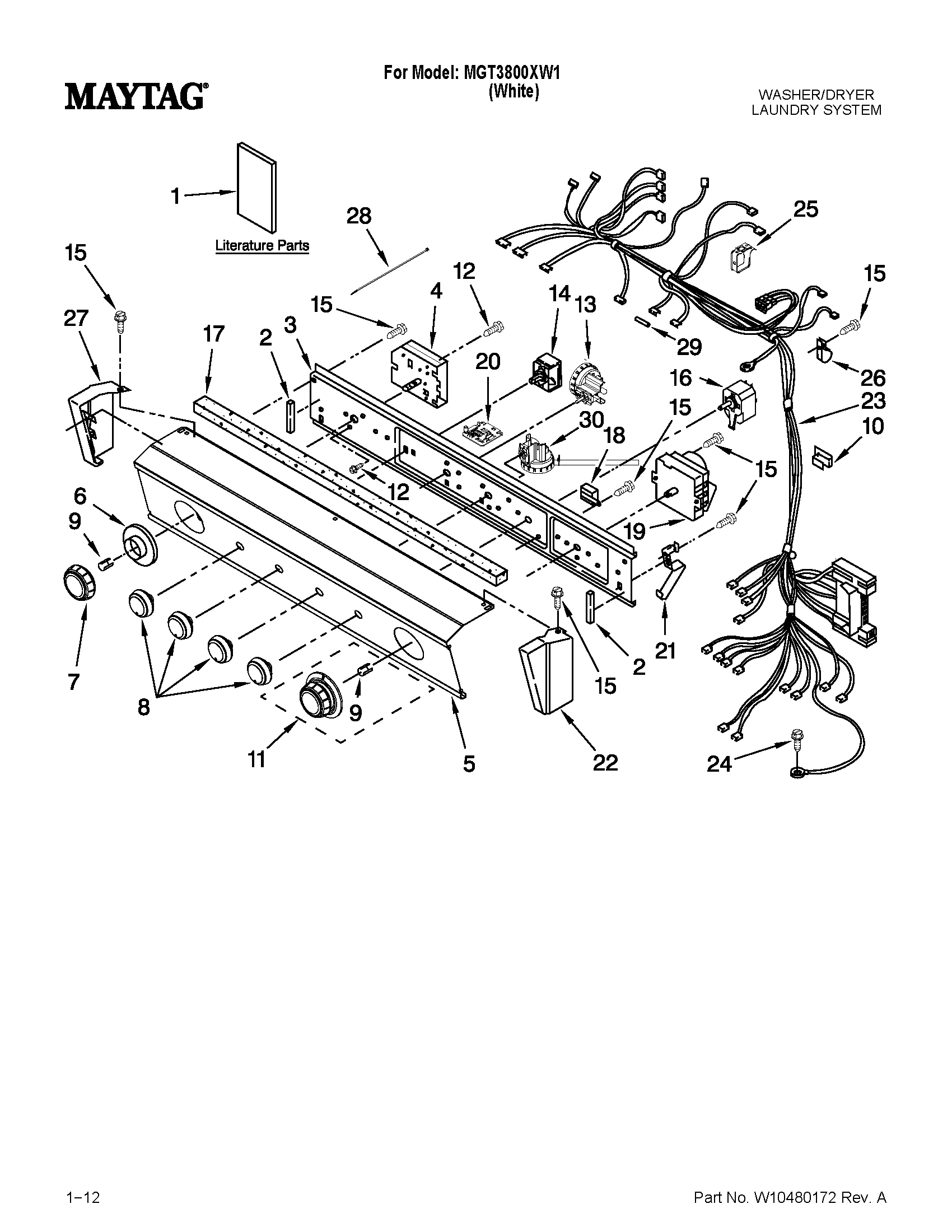 Washer/dryer control panel parts