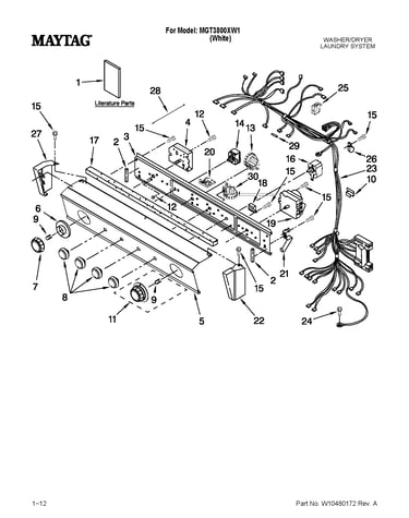 Washer/dryer control panel parts
