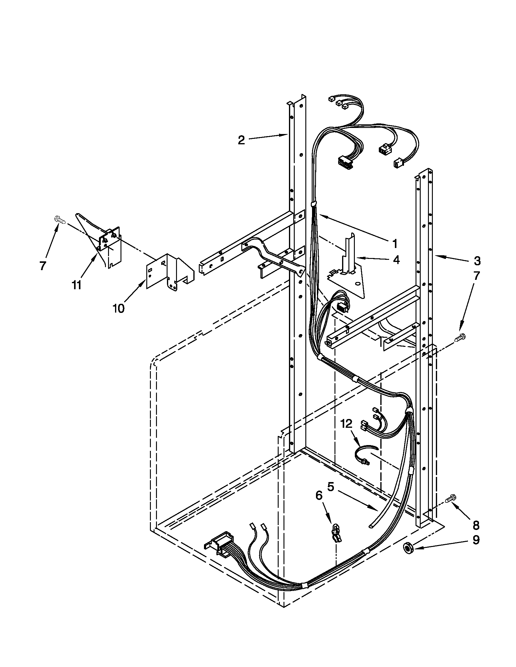 Dryer support and washer harness parts