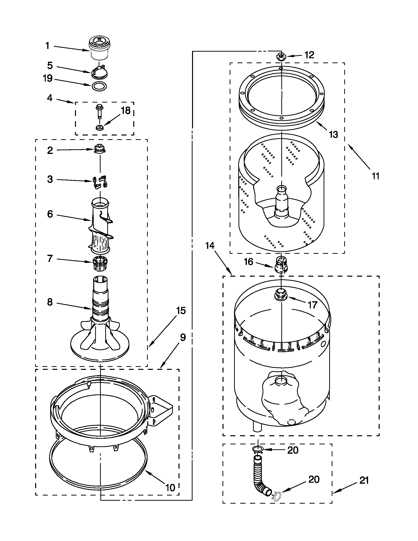 Agitator, basket and tub parts