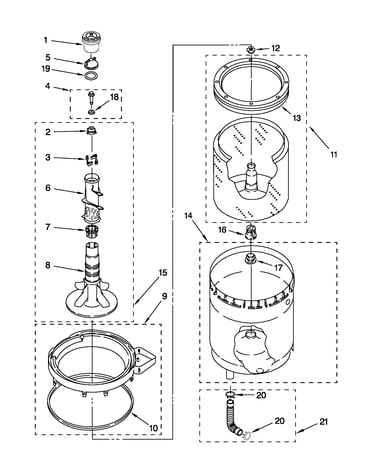 Agitator, basket and tub parts