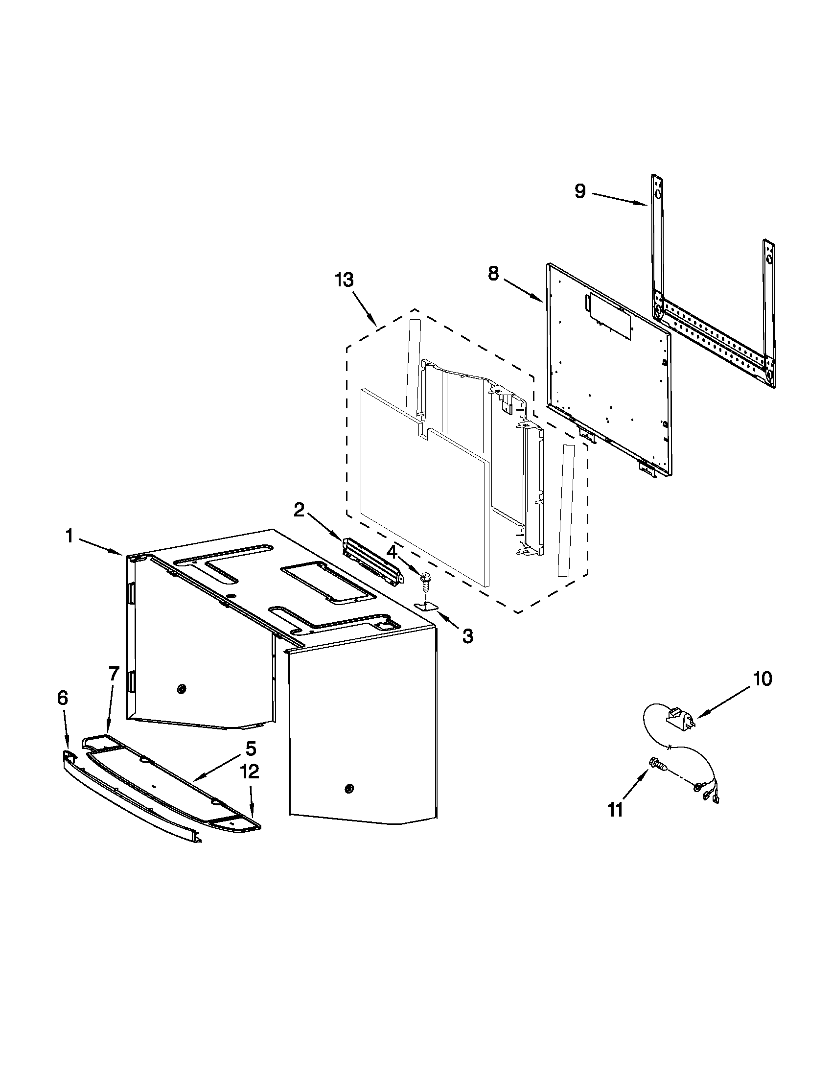 Cabinet and installation parts