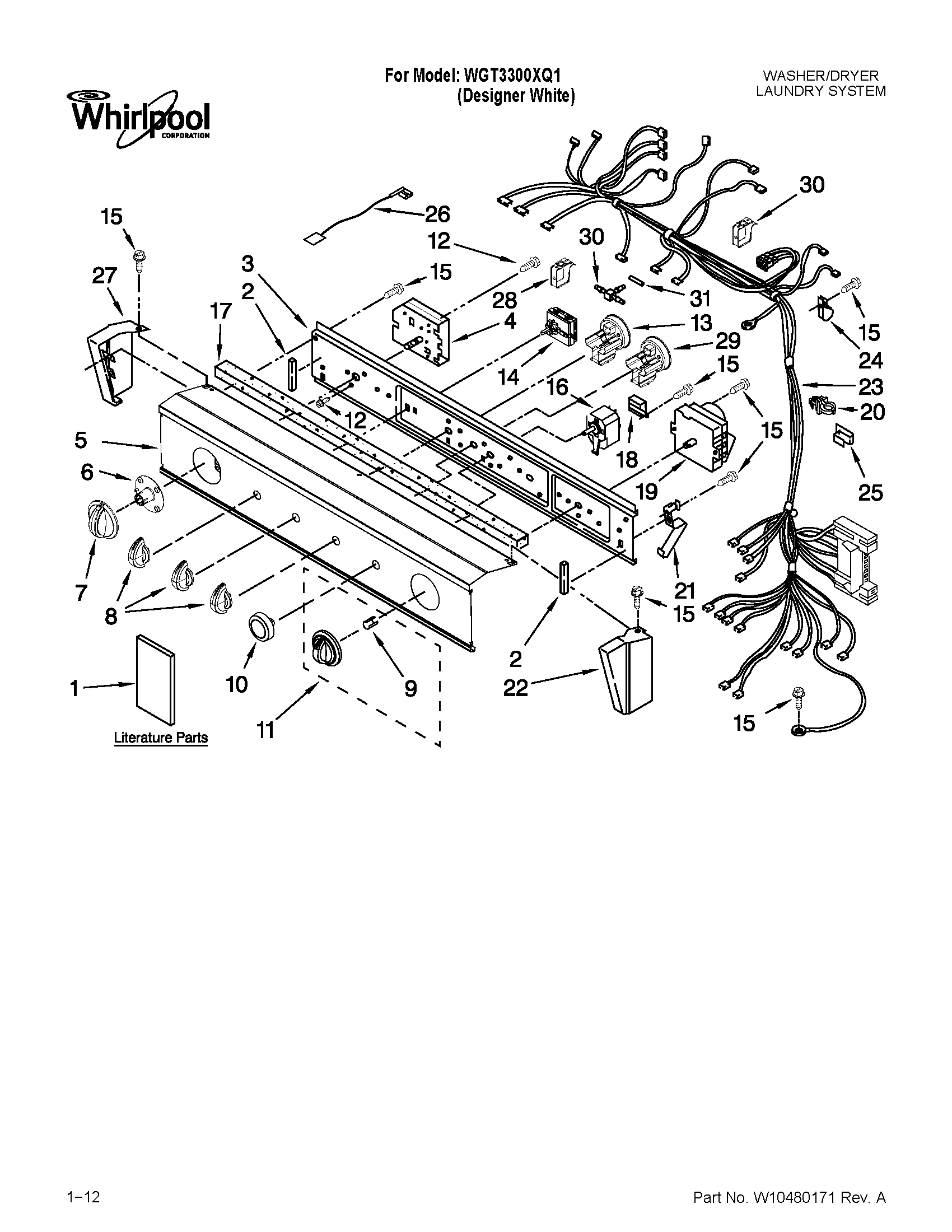 WASHER/DRYER CONTROL PANEL PARTS