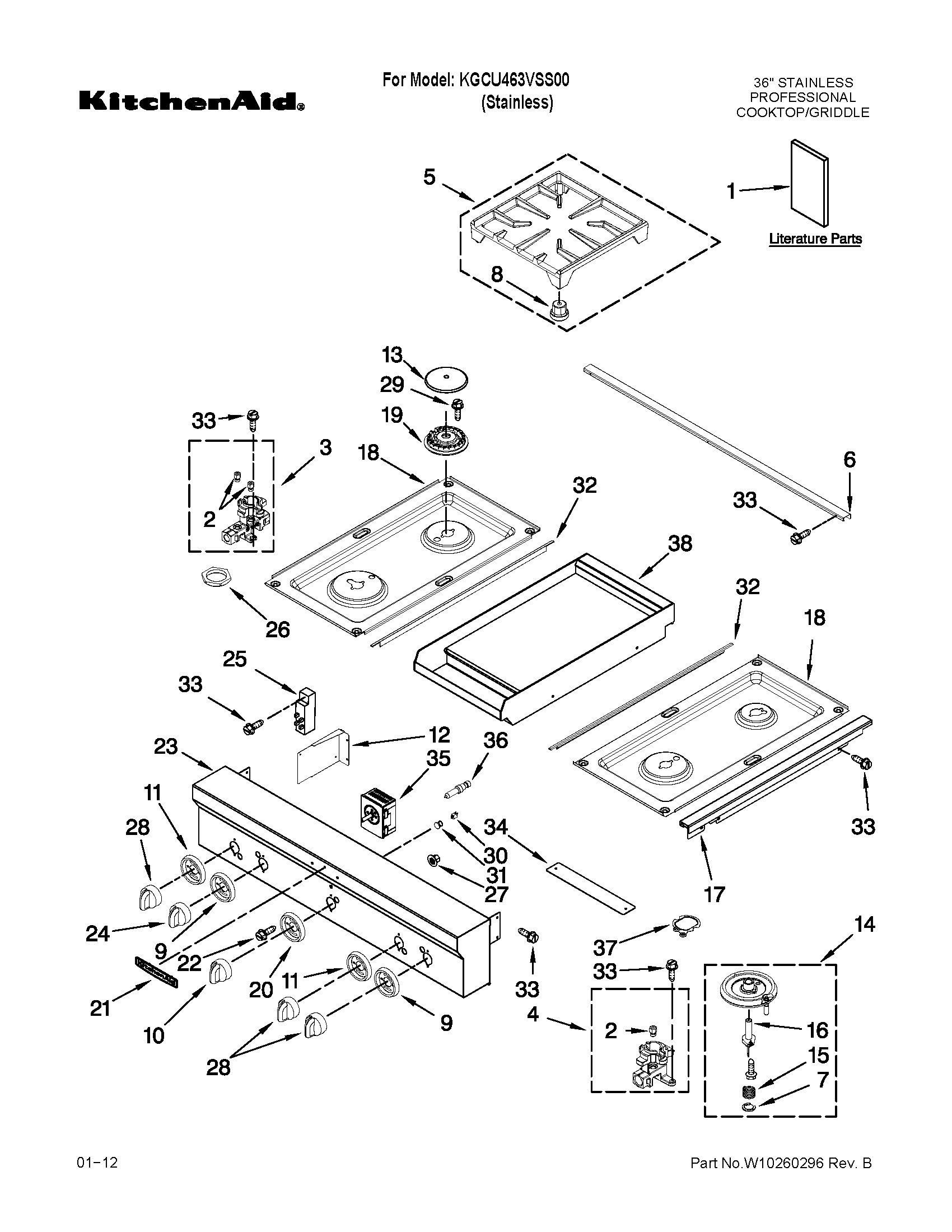 Cooktop, burner and grate parts