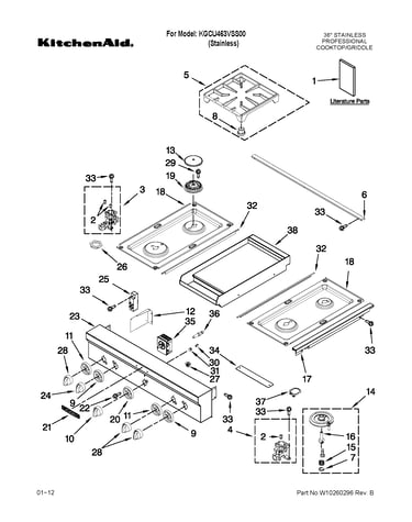 Cooktop, burner and grate parts