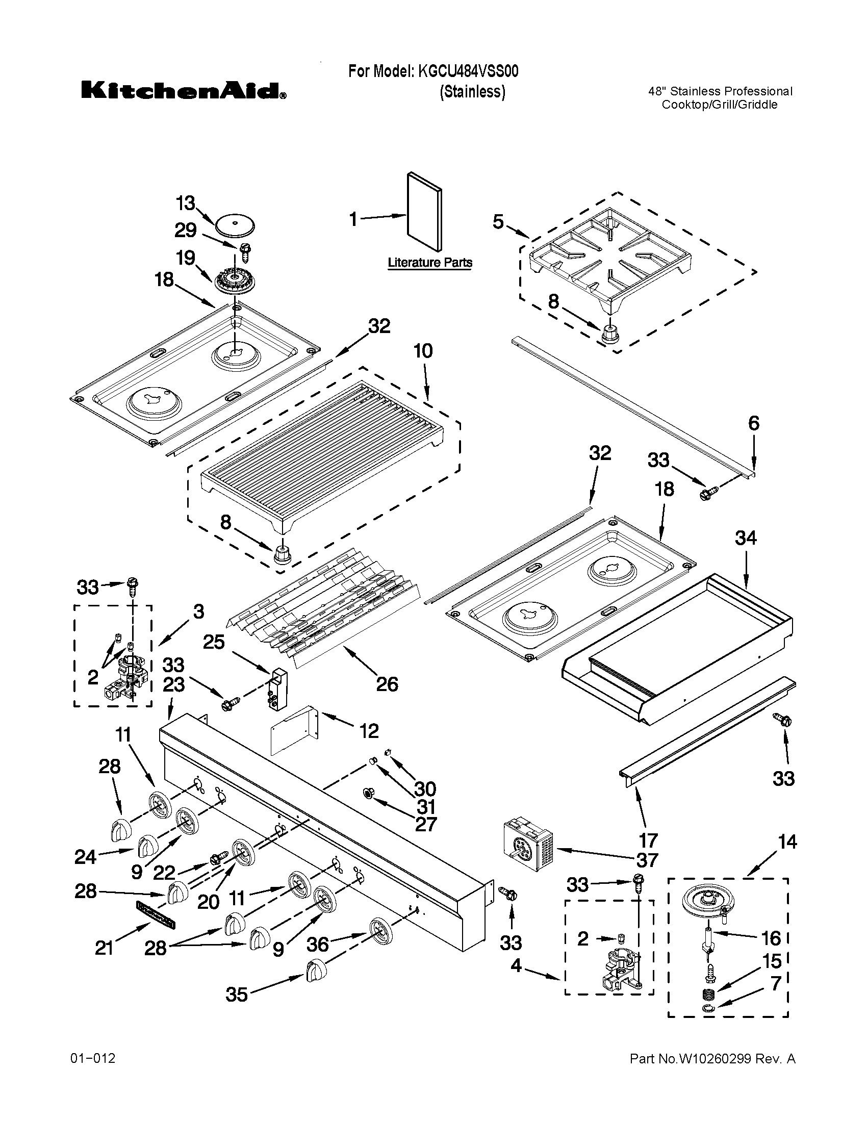 Cooktop, burner and grate parts