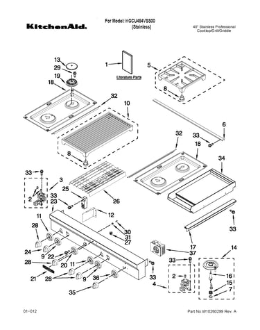 Cooktop, burner and grate parts