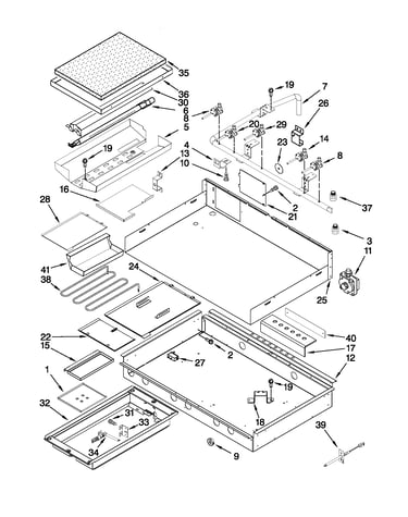 Burner box, gas valves, and switches