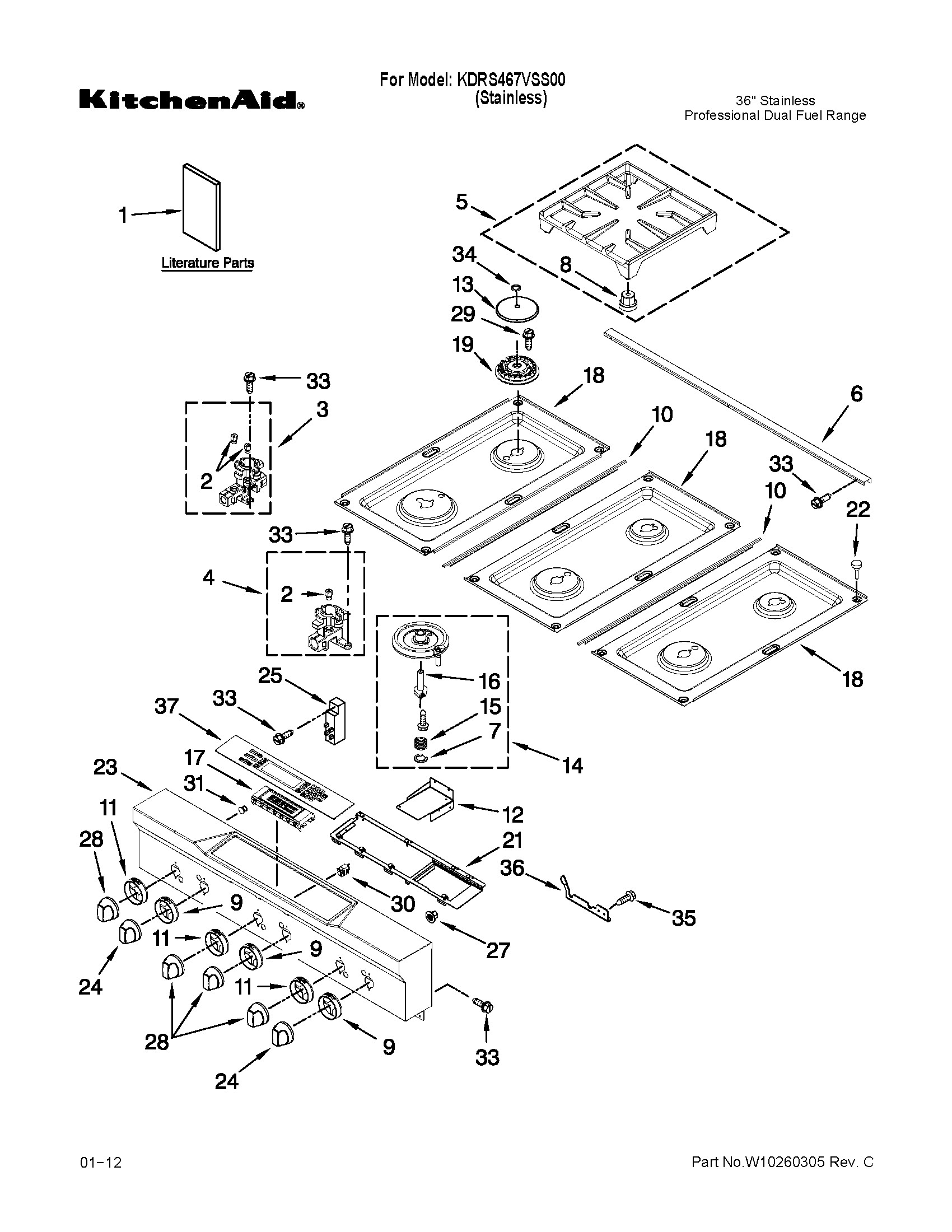 Cooktop, burner and grate parts