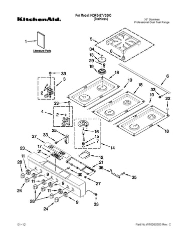 Cooktop, burner and grate parts