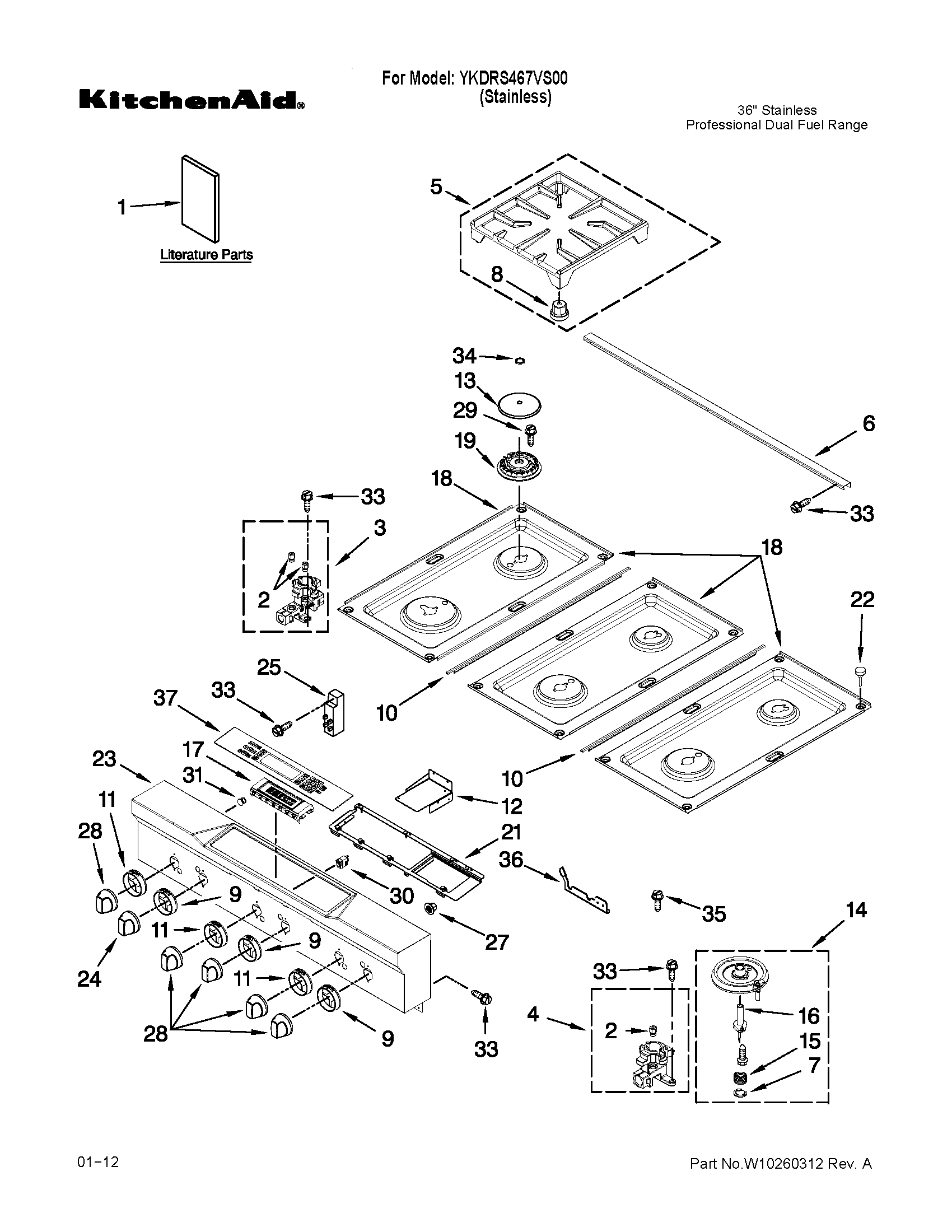 Cooktop, burner and grate parts