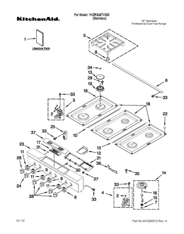 Cooktop, burner and grate parts