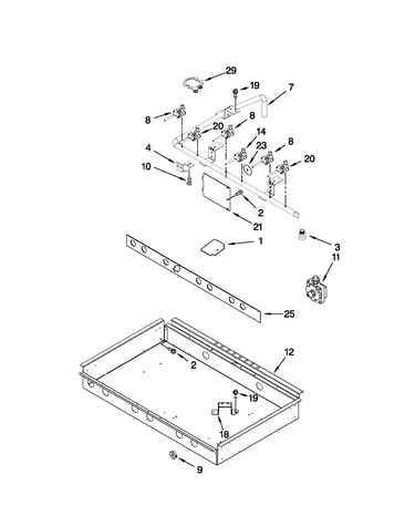 Burner box, gas valves, and switches