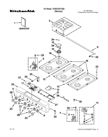 Cooktop, burner and grate parts