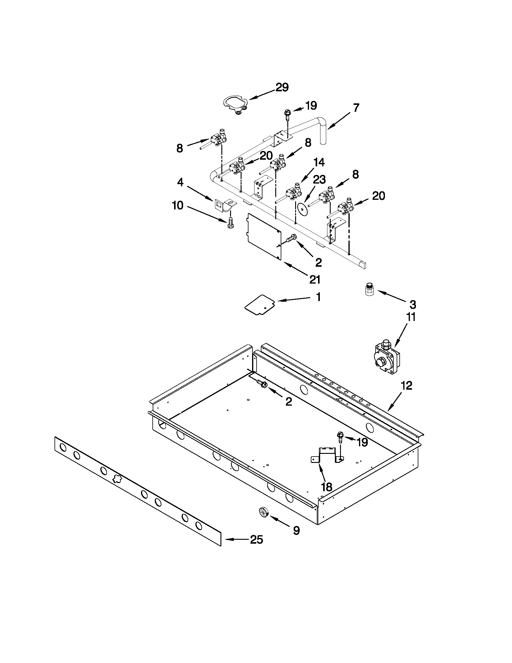 Burner box, gas valves, and switches