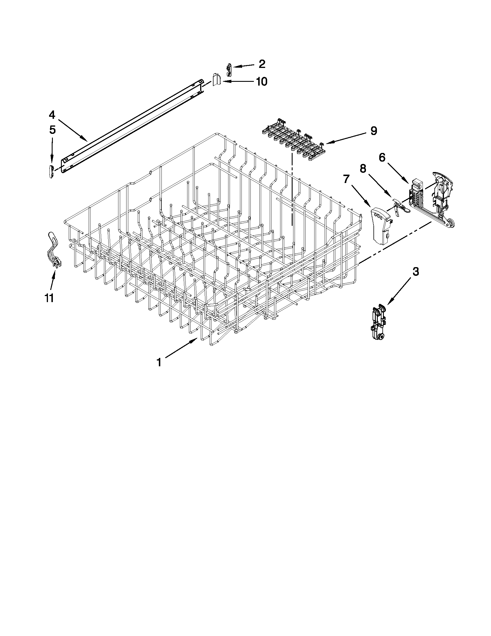 Upper rack and track parts