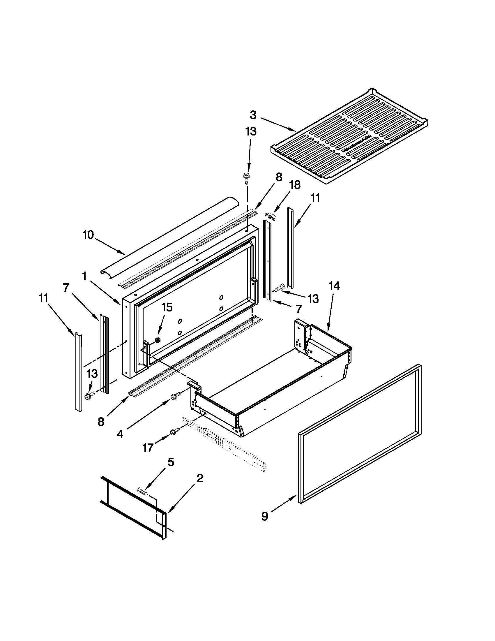 Freezer door and basket parts