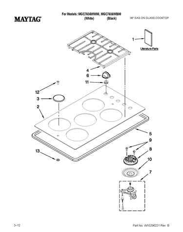 Cooktop, burner and grate parts
