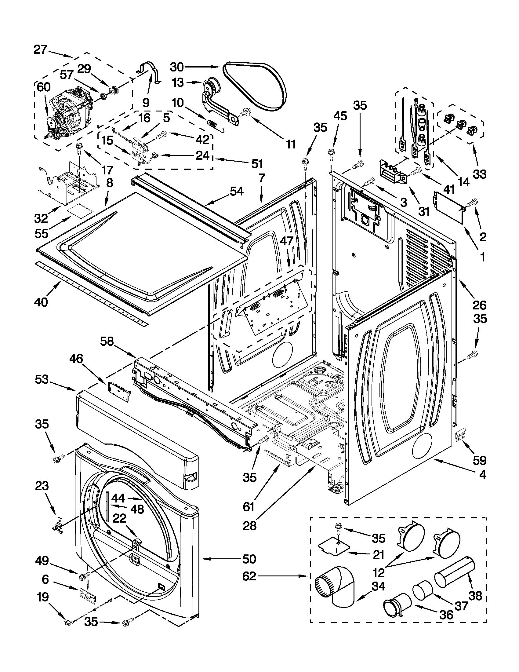 Dryer cabinet parts