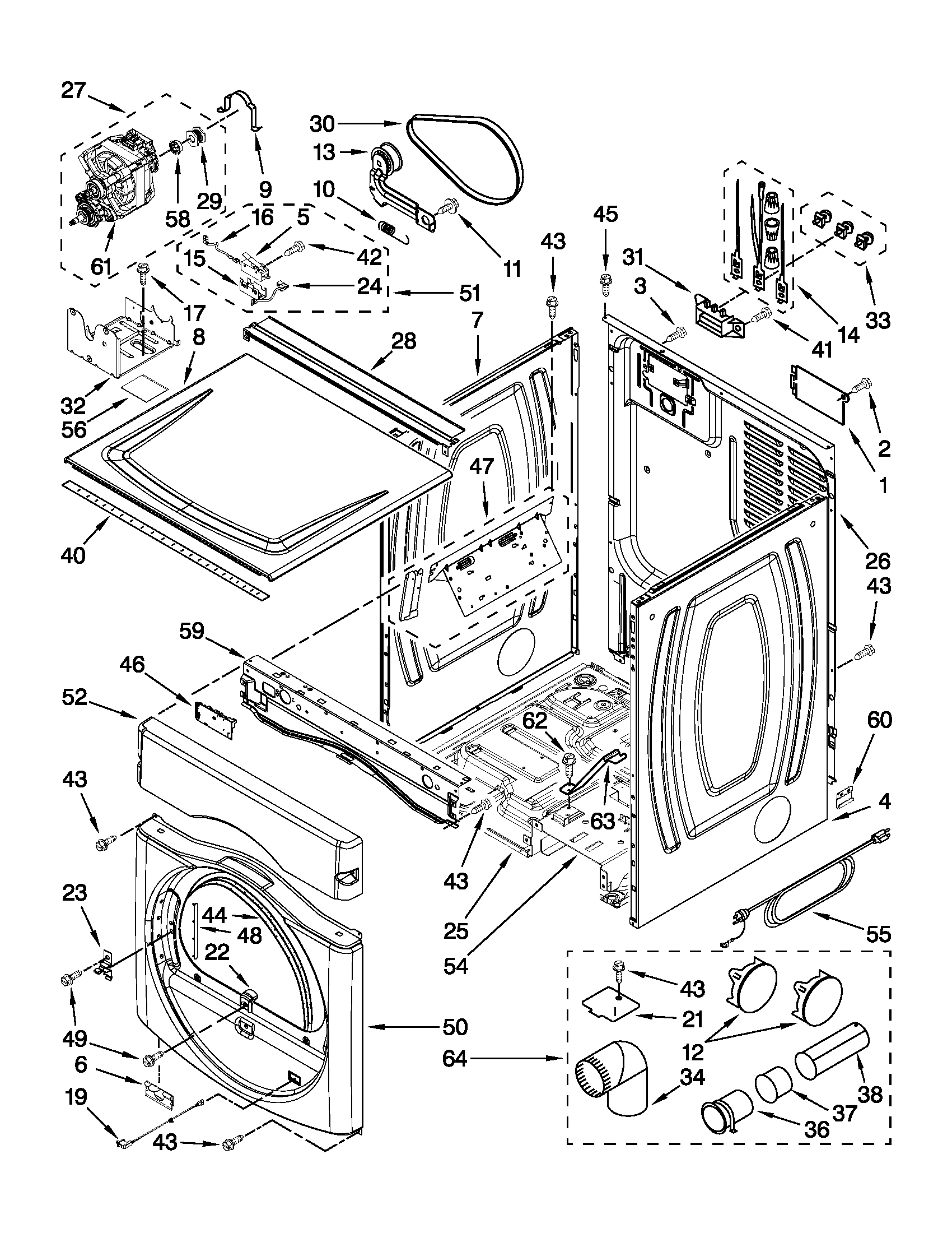 Dryer cabinet parts